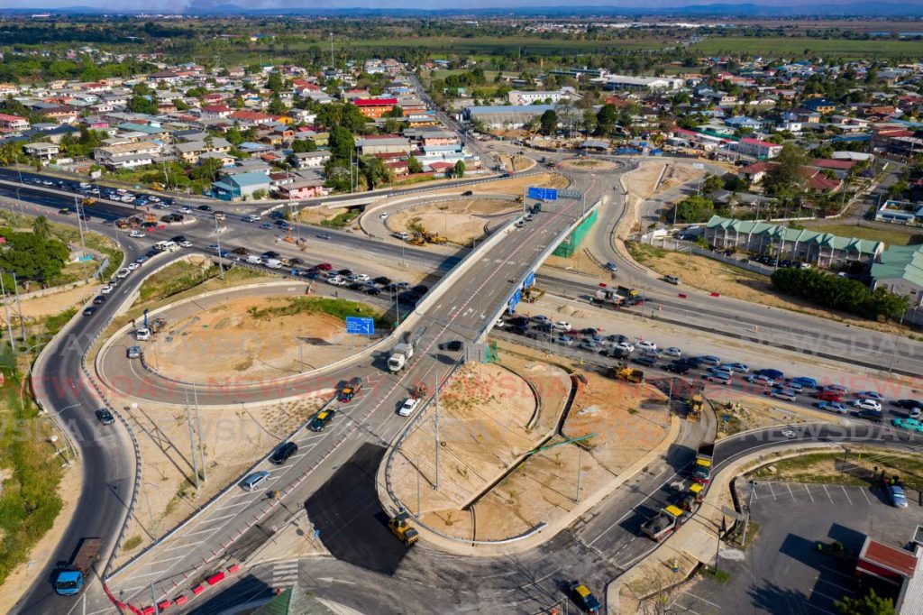 The newly constructed Curepe Interchange as seen from the north, above the Southern Main Road in Curepe on Tuesday. The interchange will be partially opened by the Ministry of Works and Transport on Wednesday morning at 10 am. - Jeff K. Mayers