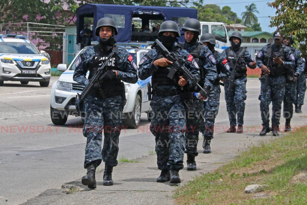 TTPS conducting an exercise in Cocoyea, San Fernando on Thursday. - Marvin Hamilton