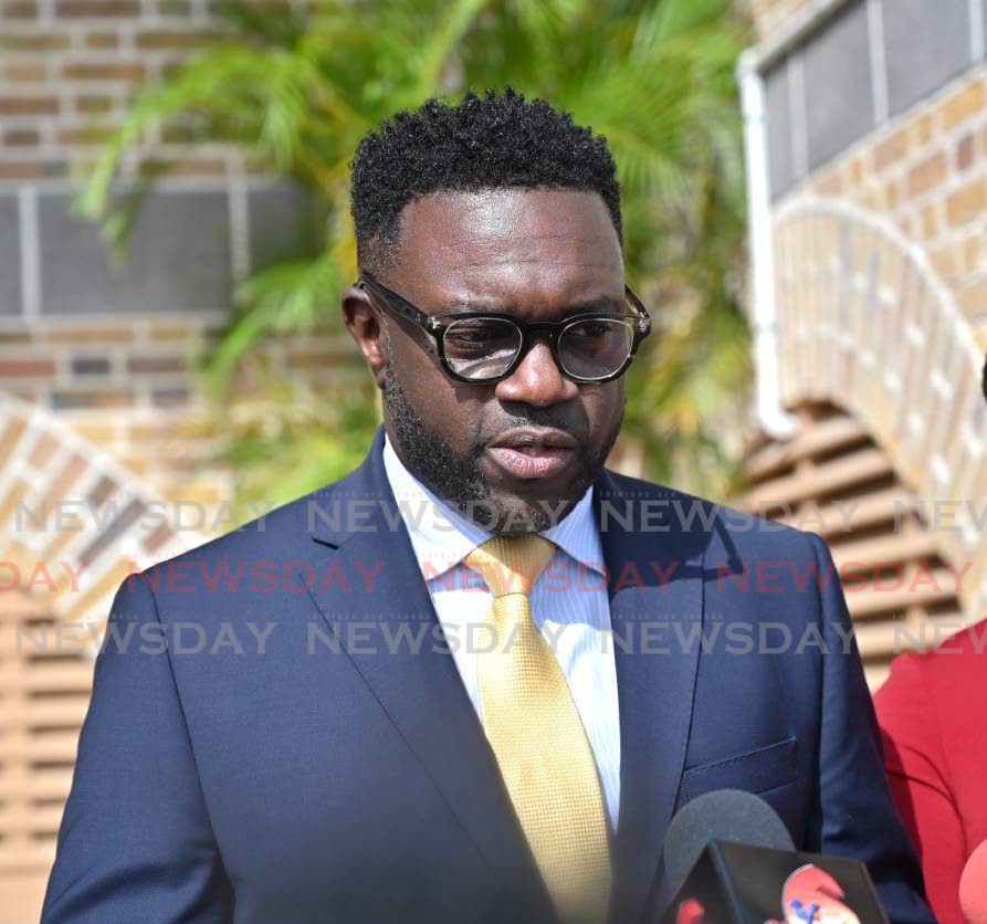 Minority Leader Watson Duke speaks to the media last week outside the Assembly Legislature, Scarborough. PHOTO BY LEEANDRO NORAY   - 