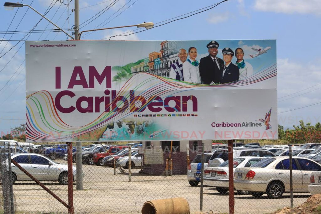 A Caribbean Airlines sign at Piarco International Airport. A release on Monday said Caribbean Airlines Cargo has partnered with ExporTT to better connect TT businesses to regional and international markets. - ROGER JACOB
