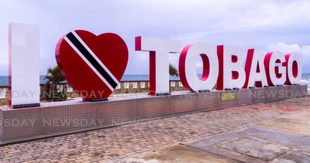 I Love Tobago sign at the Scarborough Esplanade erected by the Division of Settlement, Urban Renewal and Public Utilities as a tourist attraction.  - DAVID REID 