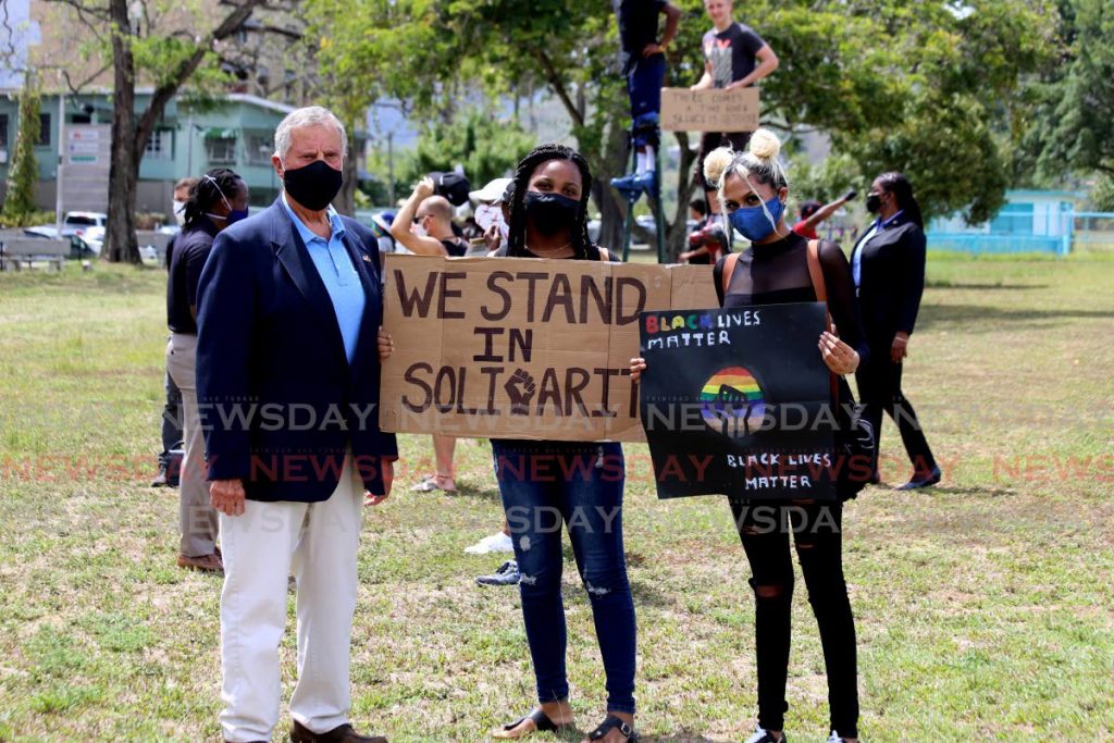  US Ambassador Joseph Mondello with peaceful protesters at  Queen's Park Savannah - SUREASH CHOLAI