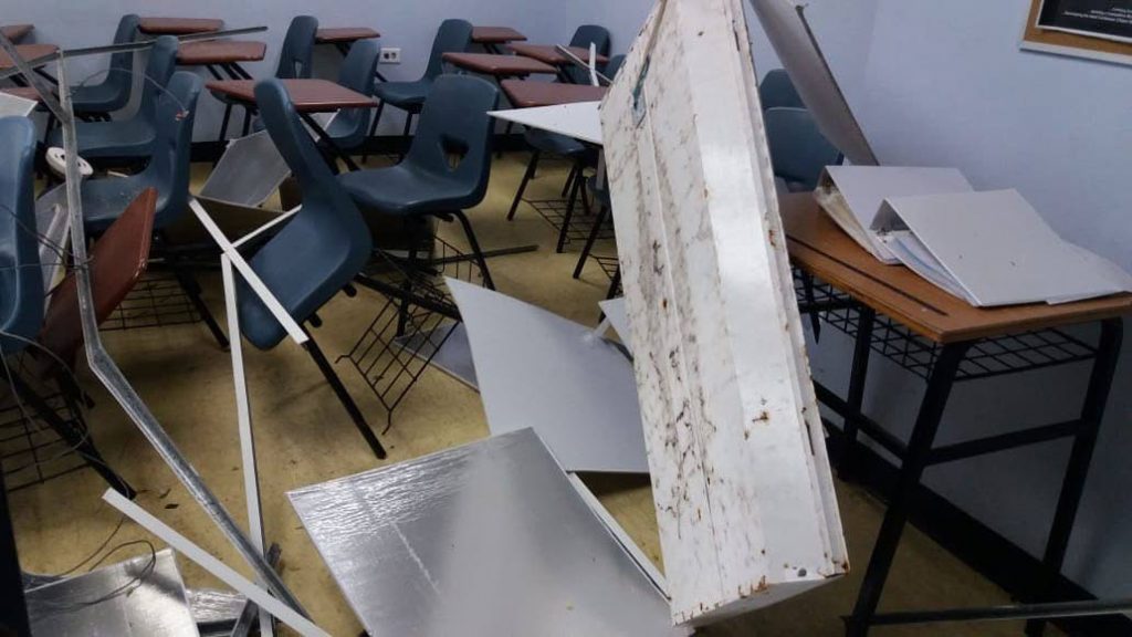 Fallen ceiling tiles at the Couva West secondary school. 
Photos courtesy  Rudranath Indarsingh, MP - 