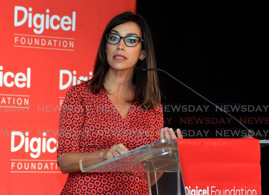 Secretary of the Digicel Foundation Sacha Thompson CEO Digicel Foundation speak during the Connecting You Programme launch at Goodwill Industries, Fitzblackman Drive, Woodbrook. Digicel donated tablets to students so they can continue learning while at home during the covid 19 restrictions. - Ayanna Kinsale