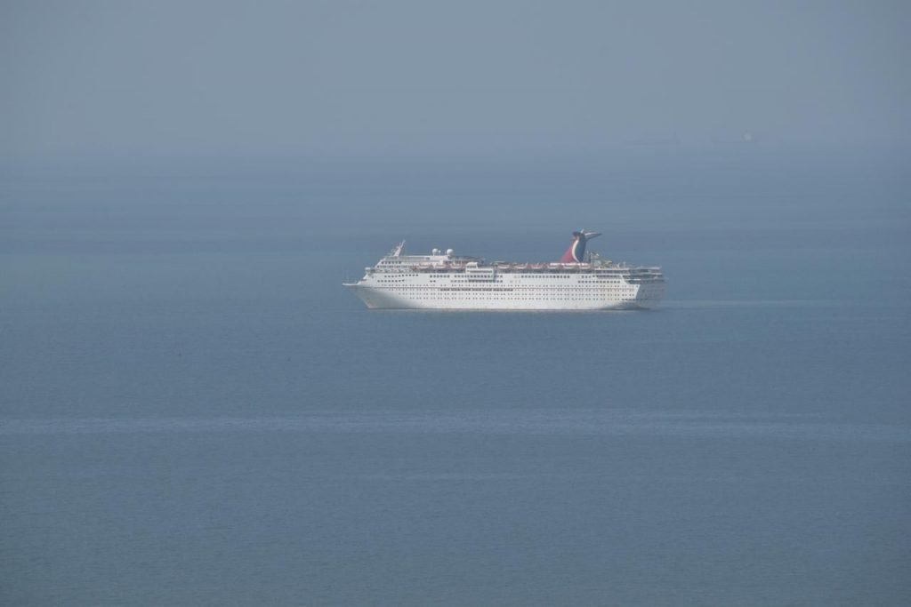 A passenger vessel approaches the Port of Port of Spain