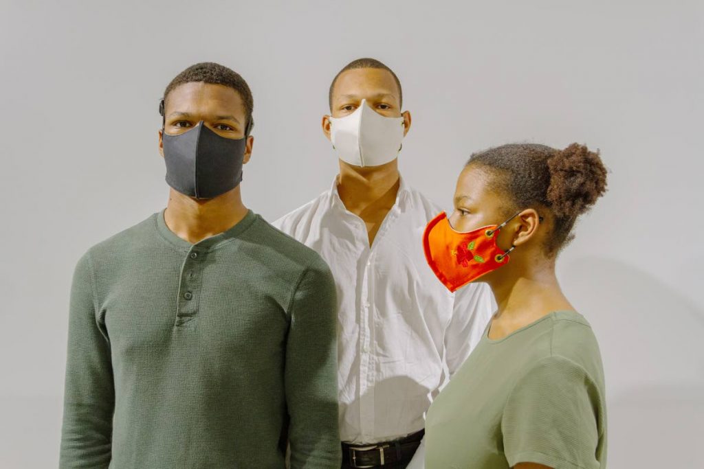 The Riley siblings, Joshua, Cianna and Elijah Riley, wear the CARIRI-tested 95 particulate filtration mask they developed. The design was spawned in response to the covid19 pandemic. - 