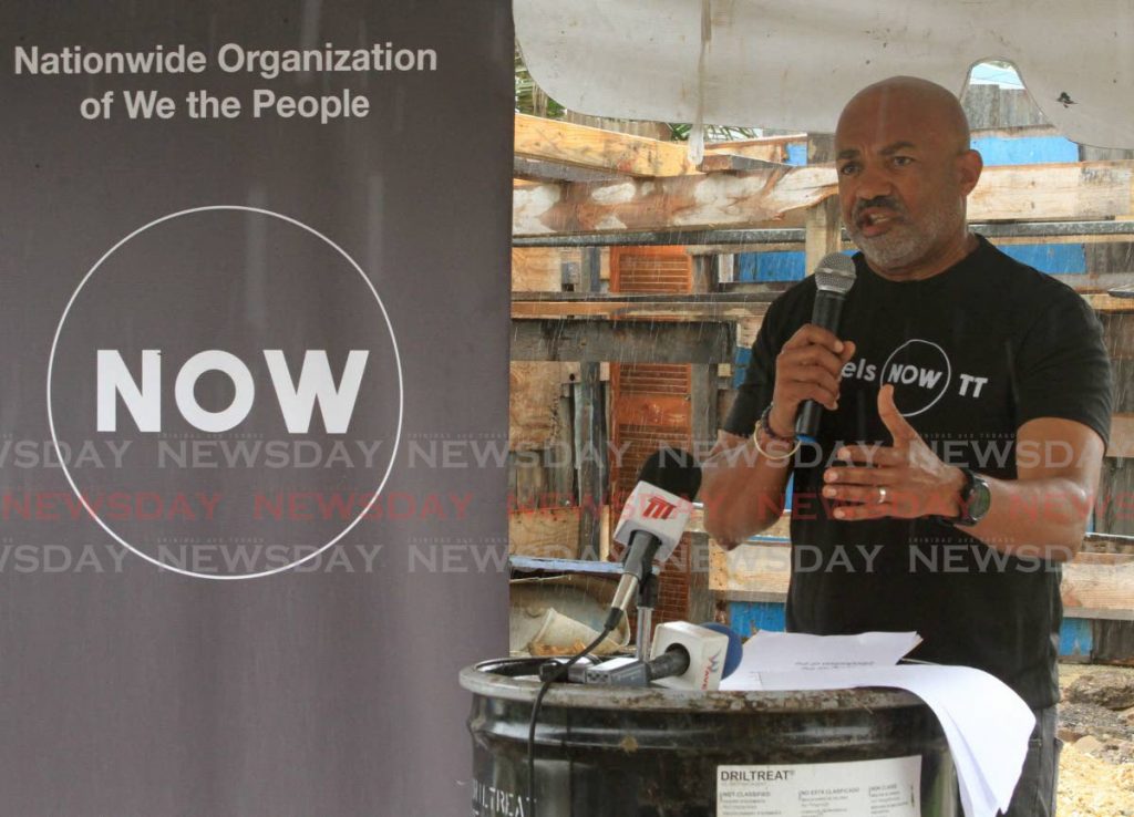 Leader of the Nationwide Organization of We the People (NOW) Kirk Waithe addresses the launch of the party's general election campaign at Beetham Gardens, Port of Spain on July 5. The party's former creative team is threatening legal action for oustanding payments for work they did. - Ayanna Kinsale
