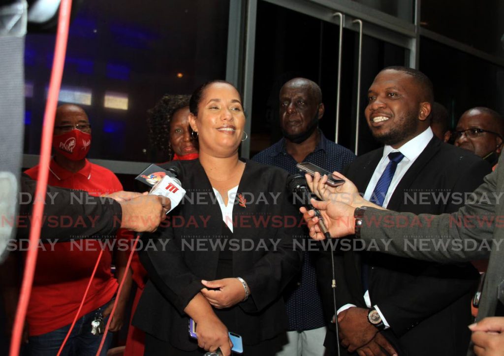 PICKED: Arima Mayor Lisa Morris-Julien, centre, after she was selected by the PNM on Tuesday evening as its general election candidate for the D'abadie/O'Meara constituency. PHOTO BY AYANNA KINSALE - Ayanna Kinsale