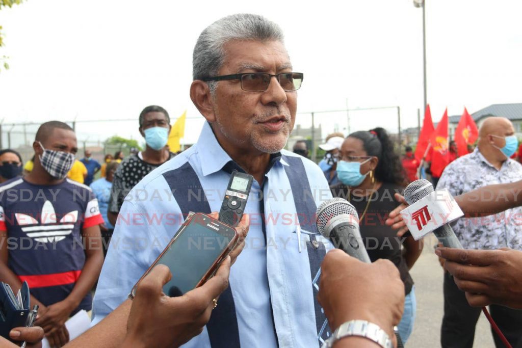 MSJ political leader and David Abdullah candidate for Pointe-A-Pierre speaks with members of media before nomination at Marabella South Secondary School on Friday morning. - Marvin Hamilton