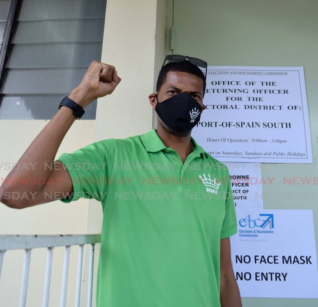 Fuad Abu Bakr Political leader of the New National Vision (NNV) and candidate for the Port-of-Spain South electoral district, after filing his nomination papers at the Alexandra Street station on Friday morning. - Vidya Thurab