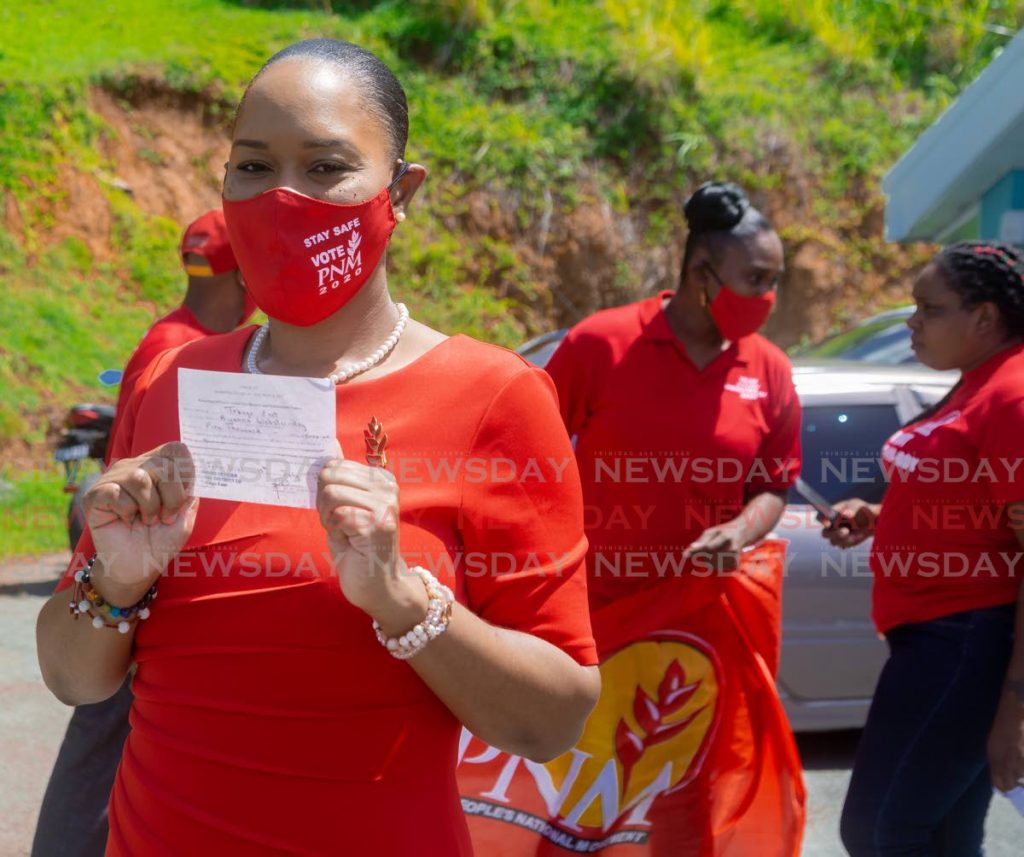Tobago East candidate Ayanna Webster-Roy with supporters on nomination day. Stanford Callender’s calypso, Ayanna and Shamfa, addresses the performance of the PNM’s outgoing Members of Parliament for Tobago. - David Reid