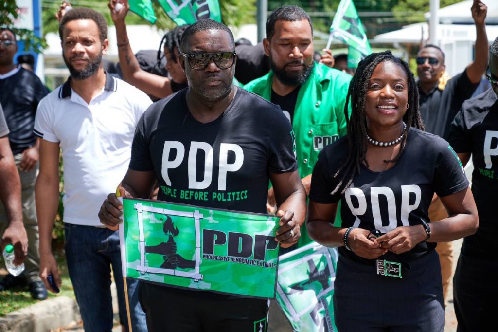 PDP leader and Tobago East candidate Watson Duke and Tobago West candidate Tashia Grace Burris on nomination day in Tobago on July 17. Duke sees himself as the 