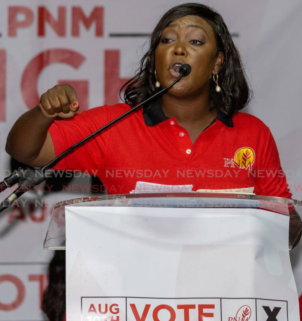 PNM Tobago Council political leader Tracy Davidson-Celestine at a political meeting on Wednesday in Plymouth. PHOTO BY DAVID REID  - 