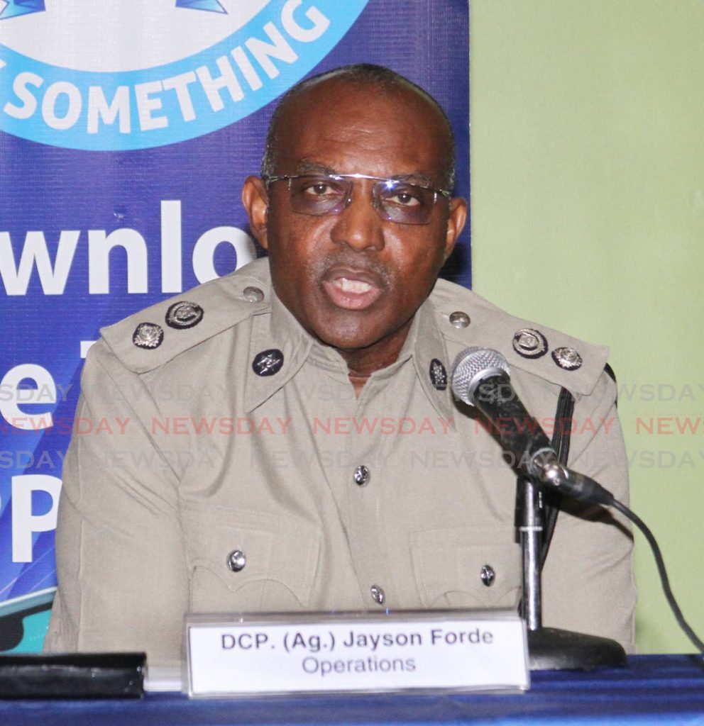 Acting DCP Jayson Forde, speaks to reporters at the weekly media briefing, Police Administration Building, Port of Spain on Friday. - Angelo Marcelle