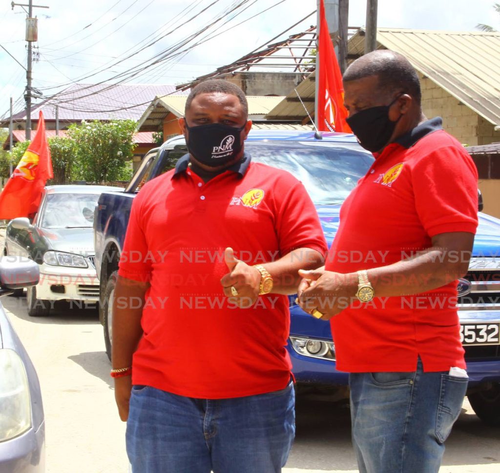PNM Toco/Sangre Grande candidate Roger Munroe gives a thumbs up at Quarry Road, Turure, San Grande on Saturday before going on a thank you motorcade.  - ROGER JACOB
