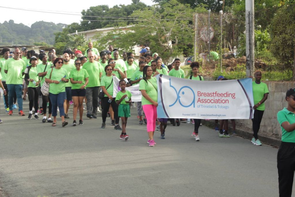 In this August 2018 file photo, parents and youngsters participate in a walk hosted by The Breastfeeding Association of TT from Market Square to the Milford Esplanade, Tobago to commemorate Breastfeeding Week 2018. Due to covid19, there is no walk for 2020 but the association continues its drive to promote breastfeeding as a must for babies, especially during the pandemic. - 