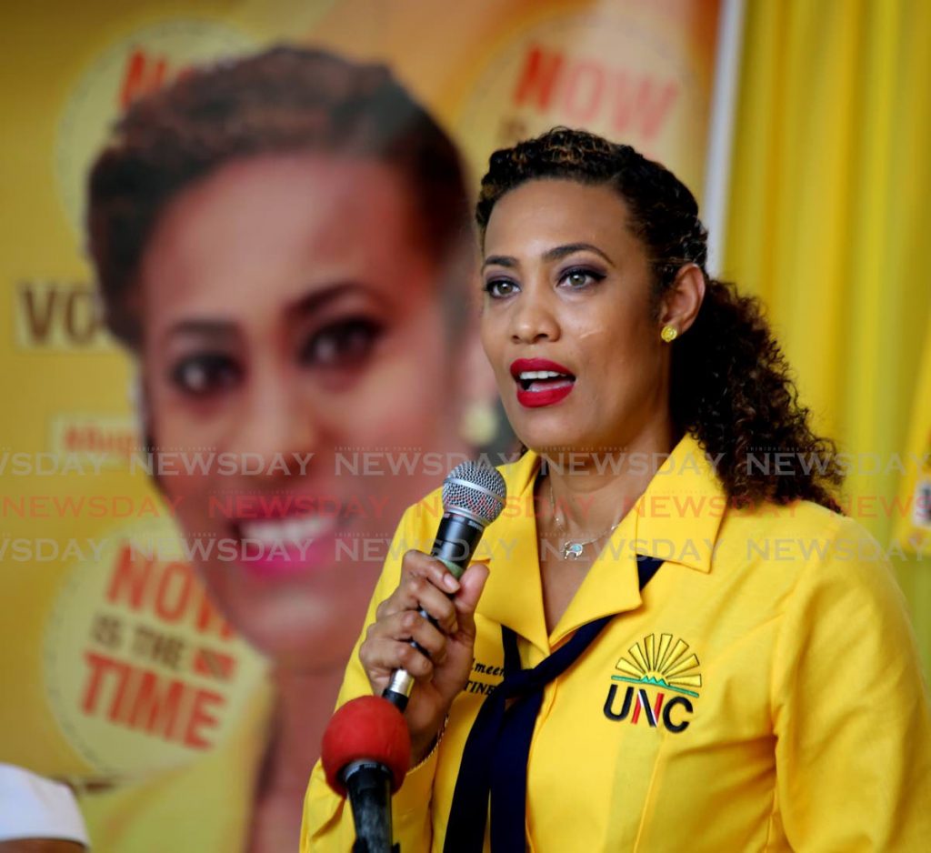 Khadijah Ameen addresses supporters at the launch of her 2020 general election campaign for the St Augustine constituency in this photo taken on July 11. - SUREASH CHOLAI