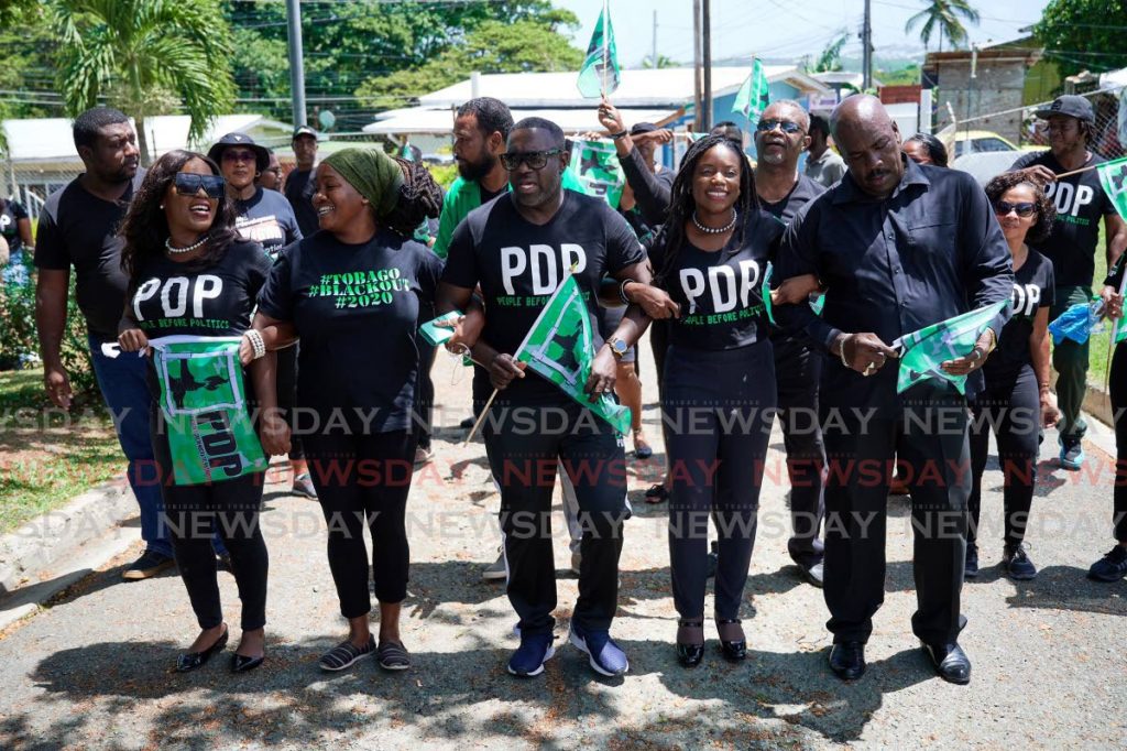 In this July 17, 2020 file photo, PDP leader/Tobago East candidate Watson Duke and Tobago West candidate Tashia Grace Burris on nomination day in Tobago. Despite losing the two seats, Duke on Friday said the PDP is 'not mashing up'. - Leeandro Noray 