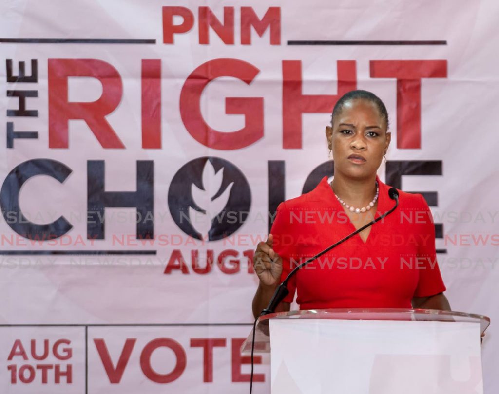 PNM Tobago East candidate Ayanna Webster-Roy at a PNM meeting at Mason Hall Community Centre recently.  - 