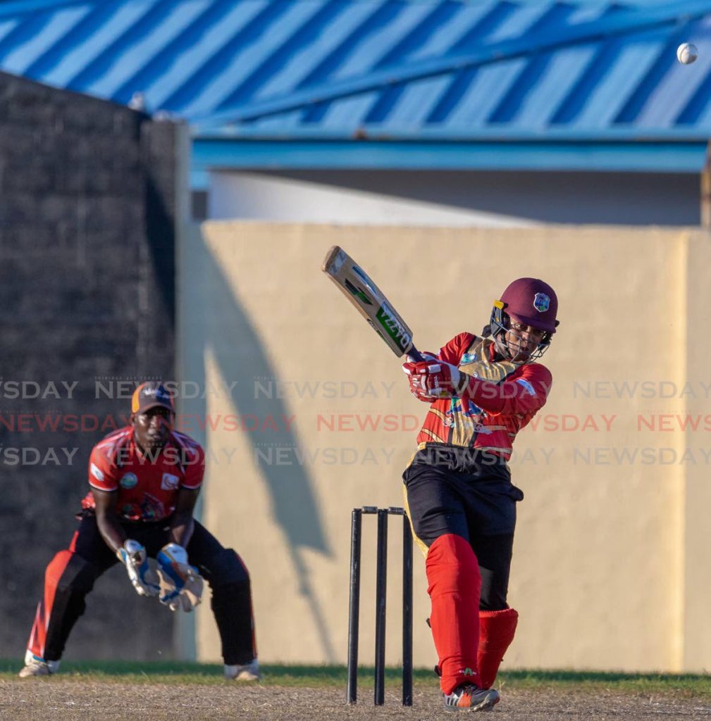 BIG SHOT: Chief Secretary XI batter Stacy-Ann King plays a shot against the All Stars XI in a T10 exhibition match at the Cyd Gray Sporting Complex, Roborough on Friday. PHOTO BY DAVID REID - 
