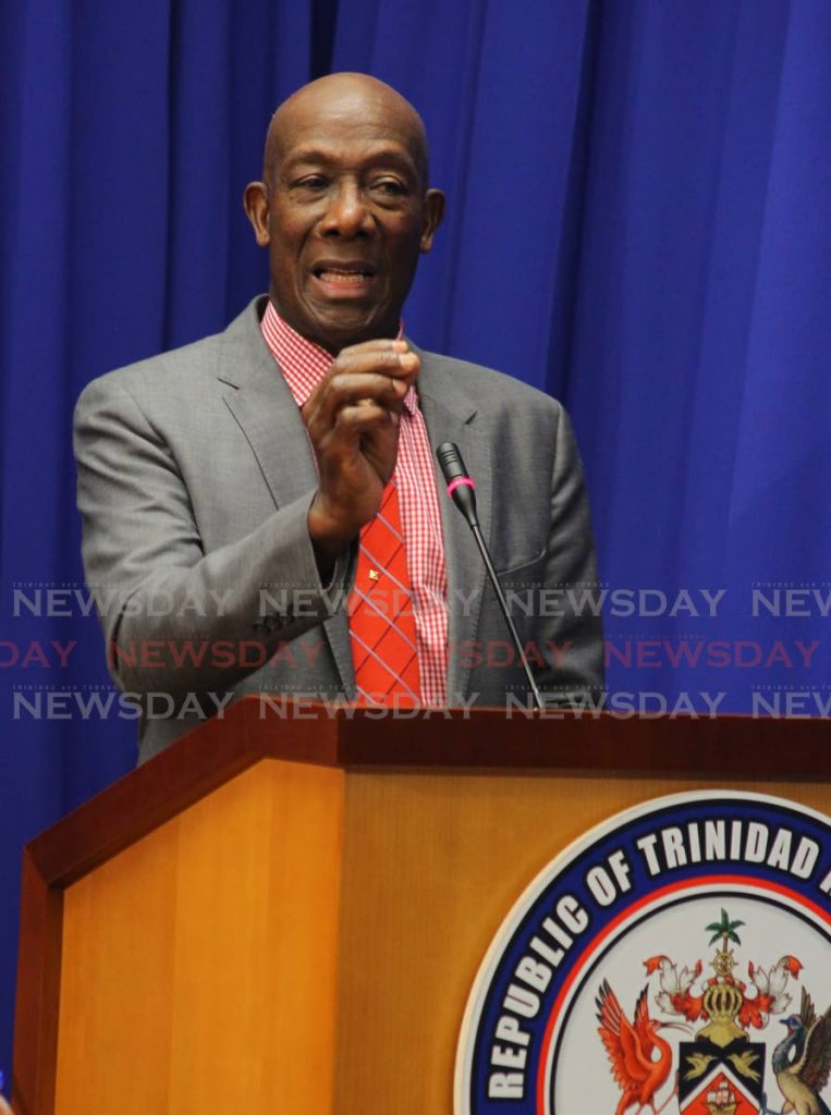 Prime Minister Dr Keith Rowley during a media briefing in 2019. FILE PHOTO - 