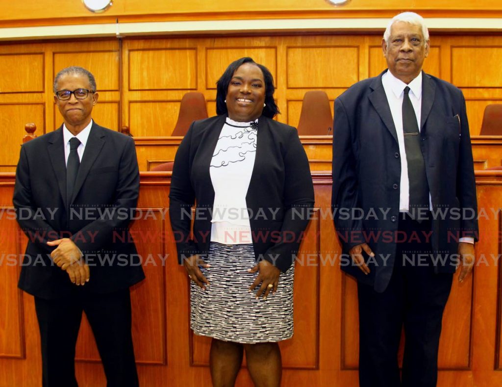 NEW TERM: Industrial Court president Deborah Thomas-Felix, vice president Herbert Soverall and 
chairman of essential services division Lawrence Achong at the opening of the Industrial Court's new law term. - ROGER JACOB