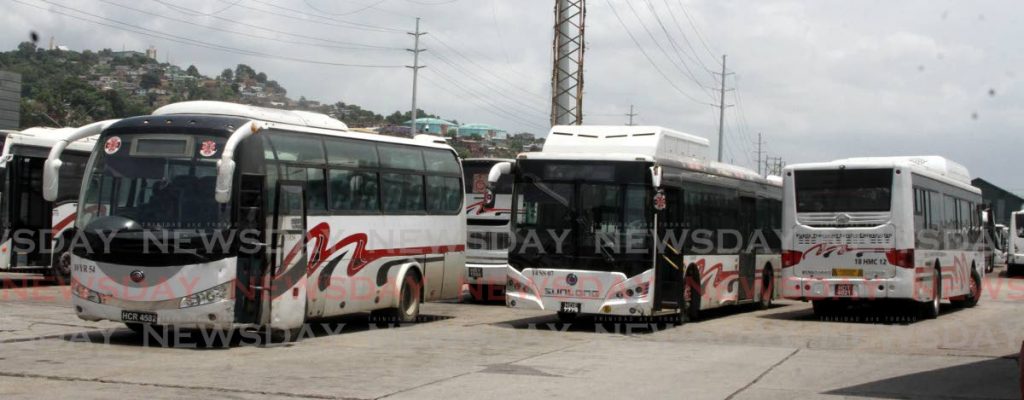 FILE PHOTO: PTSC buses in the yard at City Gate, Port of Spain  