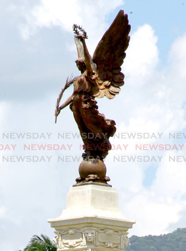 The Roman God Victoria, the Goddess of Victory that rests on top the cenotaph, World War I and World War II, memorial statue, located in Memorial Park, Port of Spain. - Photo by Roger Jacob