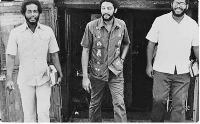 Grenada prime minister Maurice Bishop, centre, and two of the “Comrades”, Selwyn Strachan (left) and Bernard Coard (right). Bishop was executed on October 19, 1983. - 