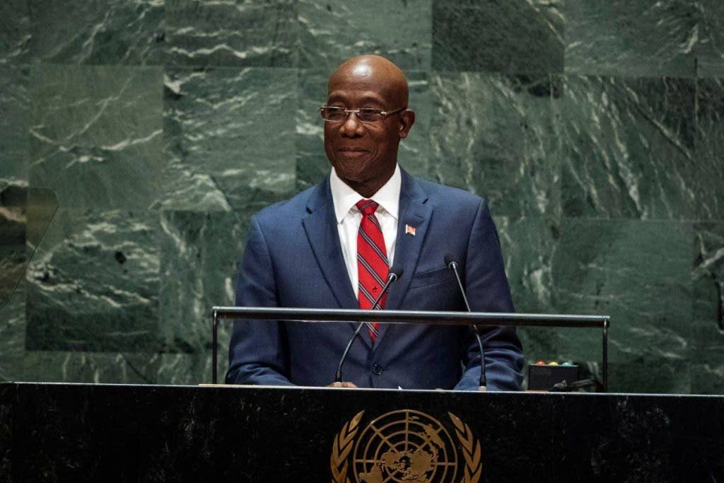 Prime Minister Dr Keith Rowley addresses the 74th session of the United Nations General Assembly on September 27, 2019. On Saturday, during a virtual address during the assembly's 75th session, Rowley appealed for debt relief for the Caribbean. - 