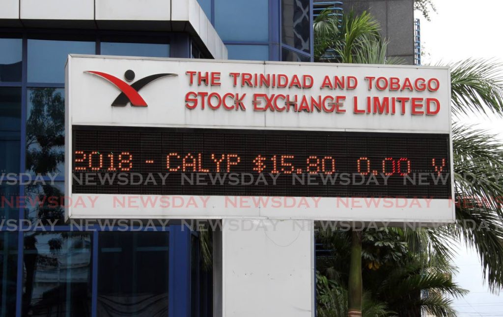 The TTSE electronic sign board at its Nicholas Towers, Port of Spain location. - File photo