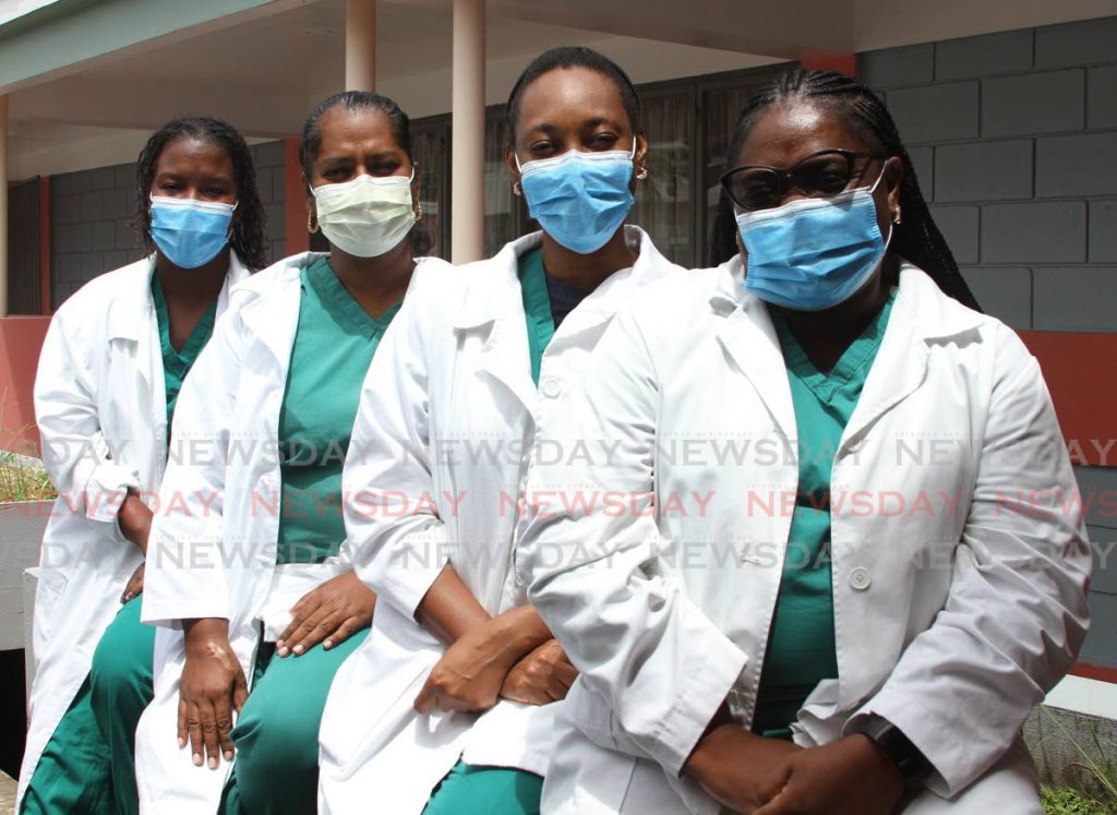 File photo: Nurses, from left, Lakeisha Pierre, Chiemeka John-Augustine, Mala Rama Williams and Earla Williams. PHOTO BY AYANNA KINSALE  