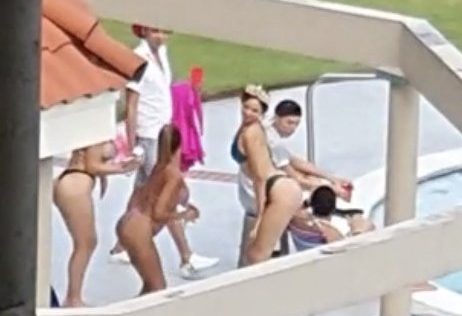 A still from a video being circulated on social media from a pool party said to have happened on the weekend at the Bayside Towers in Port of Spain. 