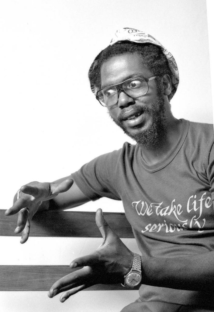 Dennis “Sprangalang” Hall posing for promotional photographs for the show Whose Blues at the Little Carib Theatre, in which he was a guest performer in 1981. PHOTO BY MARK LYNDERSAY - 