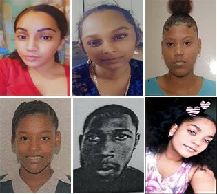 MISSING: Clockwise from top left, Amy Linda Lutchman, Maria Paul, Kevelle Renaud, Shakti Joseph, Renaldo Quamina and Jada Dove who along with three others have been reported missing in separate incidents by the police for the month of October. Out of the nine, only one has been accounted for up to Tuesday. PHOTOS COURTESY TTPS - ttps