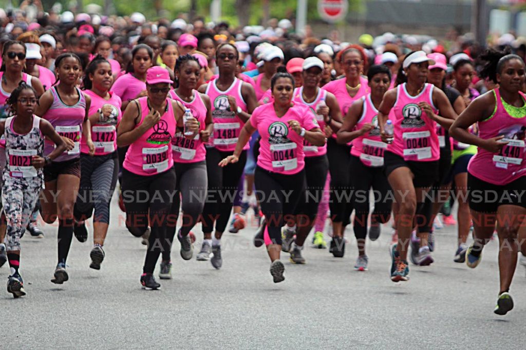 In this September 29, 2018 file photo, runners compete in the Scotiabank Women Against Breast Cancer 5K run/walk at the Queen's Park Savannah, Port of Spain. 
