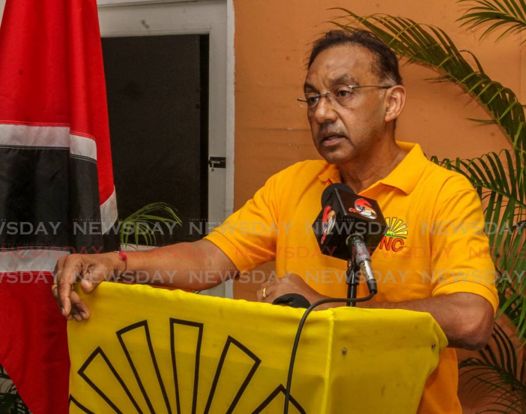Former Minister of Trade and Industry Vasant Bharath, centre, launched his campaign to contest the UNC's internal election, at Cyrus trace, El Socorro. - Angelo Marcelle