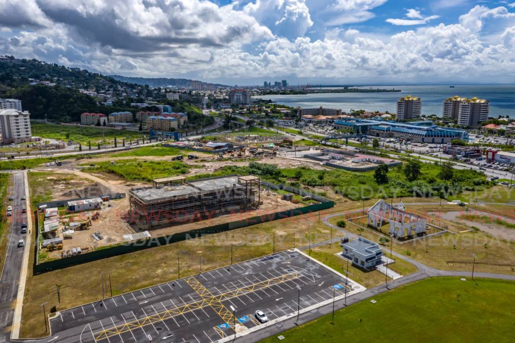 File photo: An aerial view of the 23-acre site at West Park Savannah shows areas of the Diego Martin Regional Corporation, a First Citizens branch and other commercial spaces still under construction. PHOTO BY JEFF MAYERS  