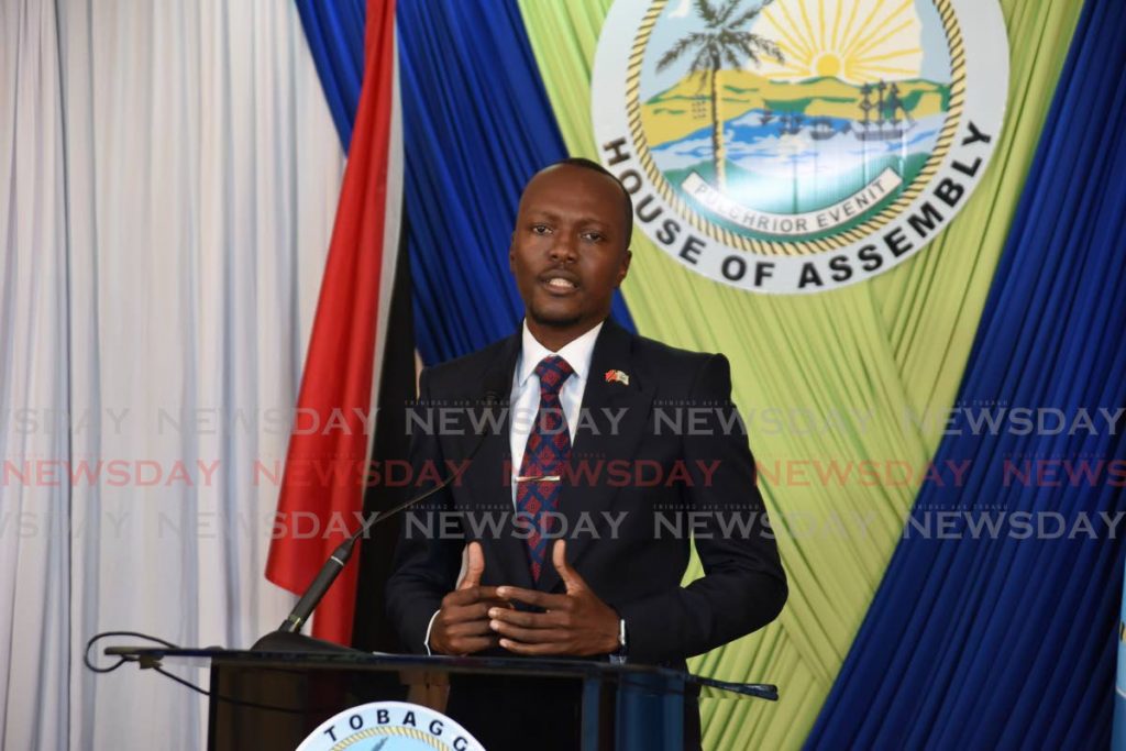 Chief Secretary Ancil Dennis  speaks during the post Executive Council briefing in Scarborough, Tobago. - Ayanna Kinsale 