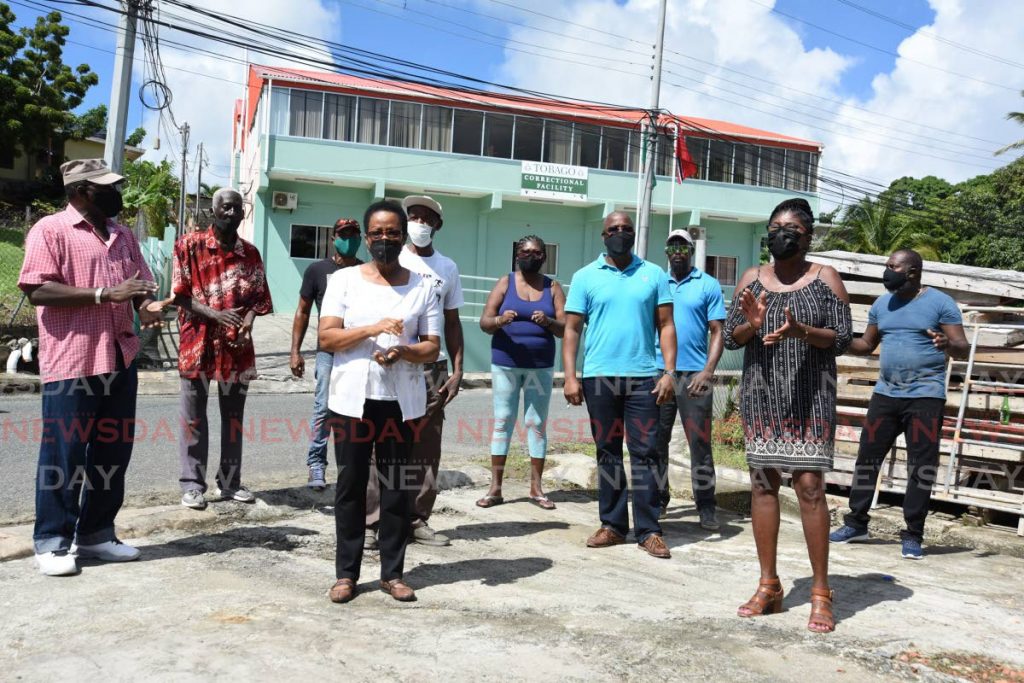 Glen Road residents protest outside the Tobago Correctional Facility on Montessori Drive, Glen Road, Scarborough. - Ayanna Kinsale 