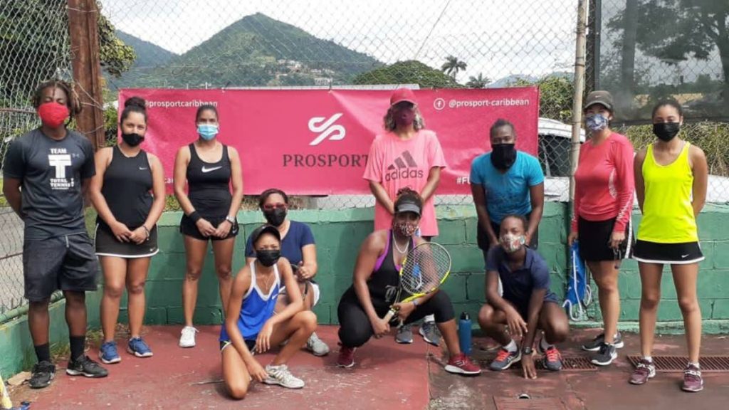 Some of the women’s doubles players who took part in Total Tennis’ Tiebreak Tens tournament at St. Mary’s College courts over the weekend. At left is Total Tennis director Jerome Ward.  - TOTAL TENNIS