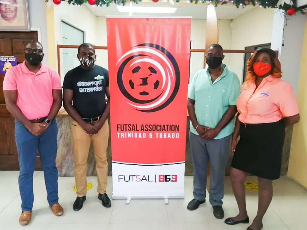 Futsal868 Kids' Connect Partners (left-right) FATT president Geoffrey Edwards, president of Dass Trace Youth Empowerment Committee Justin Lewis, businessman Sean Regis and chairman of the Jimroy Wyse Committee Ginelle Small-Cummings. - 