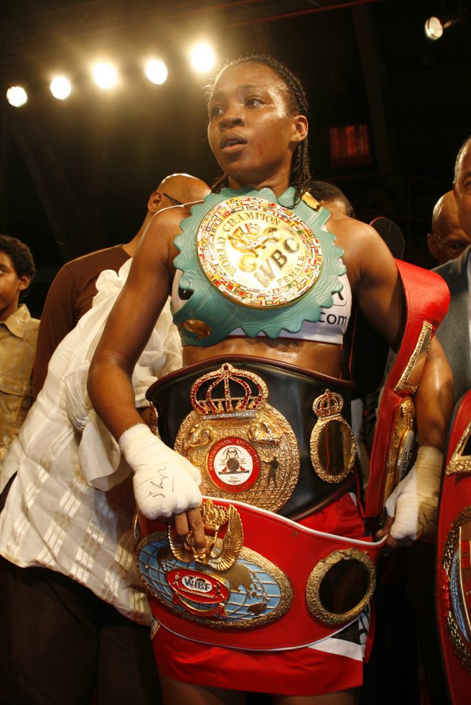 Jizelle Salandy with her belts after defeating Dominican Republic’s Yahaira Hernandez in her last fight on December 26, 2008. - FILE PHOTO