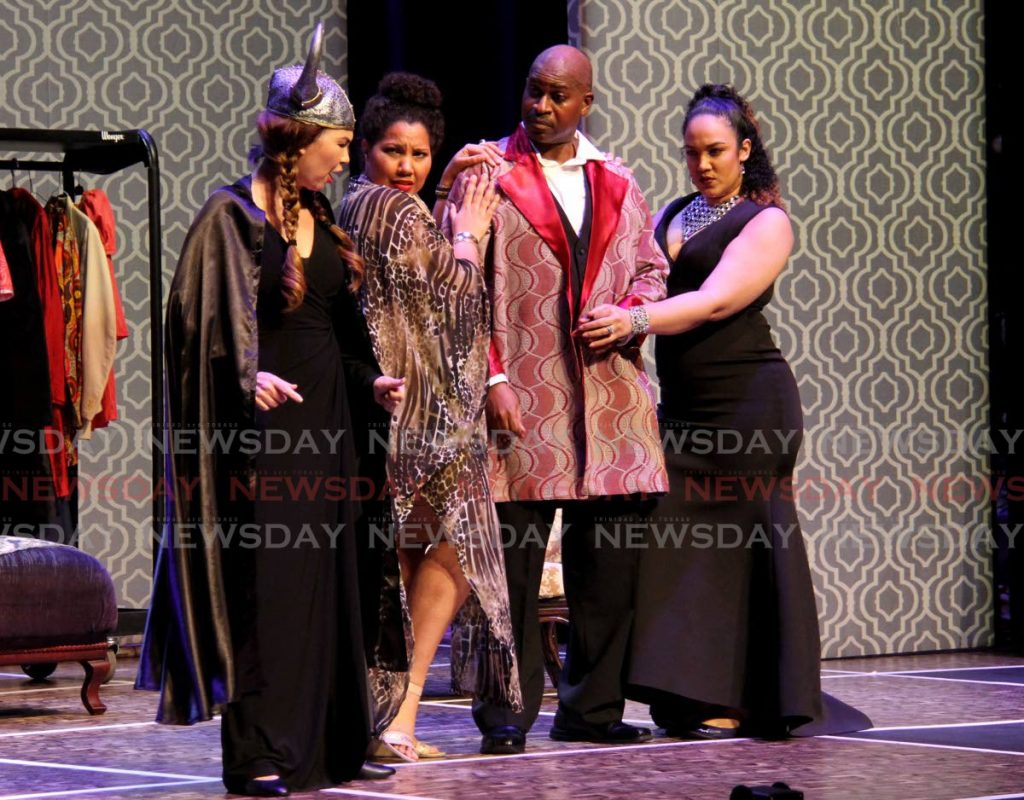 Deborah Aboud, left, Natalia Dopwell, Edward Cumberbatch and Anneliese Kelly on stage at Picoplat Music Development Foundation's production of Mozart's The Impresario at Queen's Hall, St Ann's.  - Ayanna Kinsale