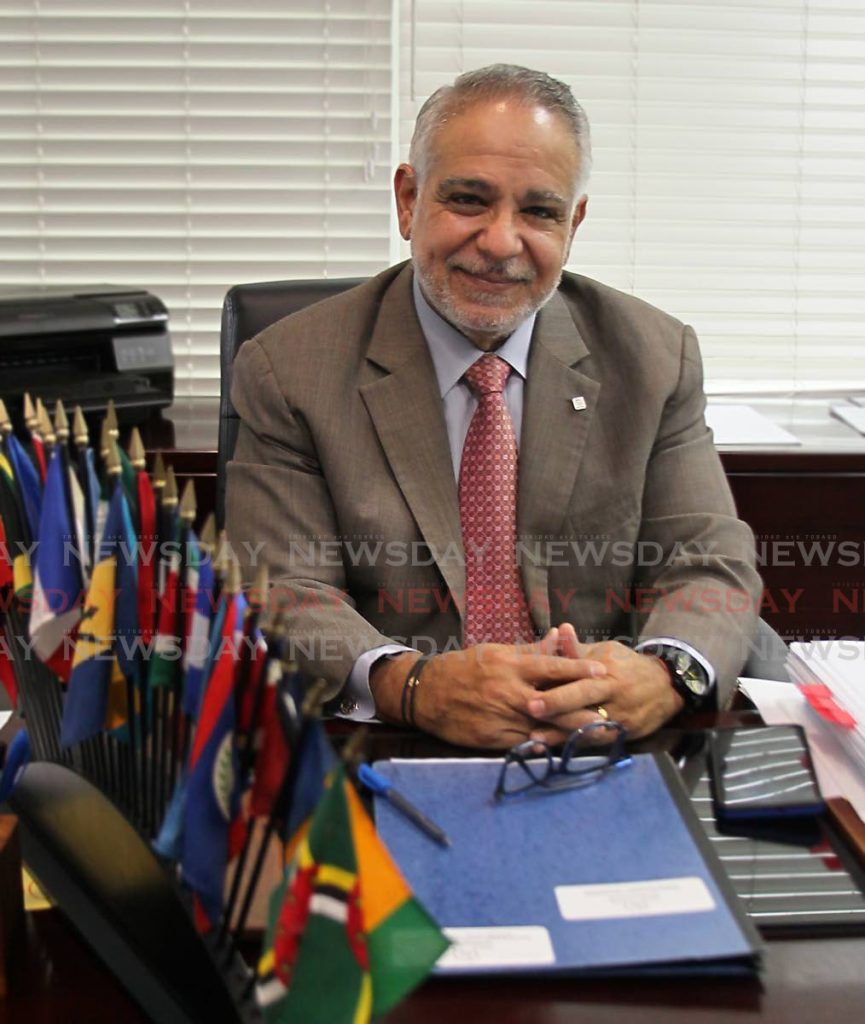 Rodolfo Sabonge in his office as secretary general of the Association of Caribbean States at Sweet Briar Road, St Clair. PHOTOS BY ROGER JACOB - 