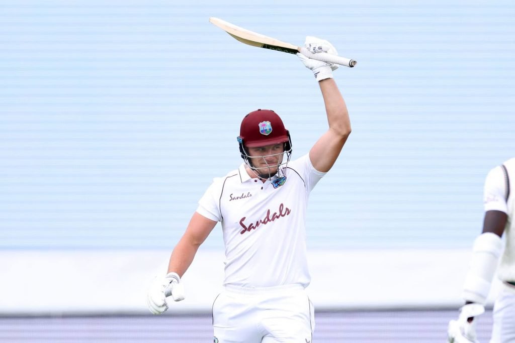 West Indies Joshua Da Silva celebrates reaching his half-century during the fourth day of the second Test match between New Zealand and the West Indies at the Basin Reserve in Wellington on Sunday. AFP PHOTO - 