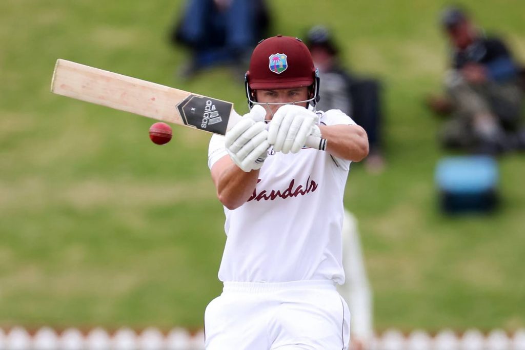 West Indies Joshua Da Silva plays a shot during the fourth day of the second Test match against New Zealand  at the Basin Reserve in Wellington, on Sunday. 
(AFP PHOTO) - 