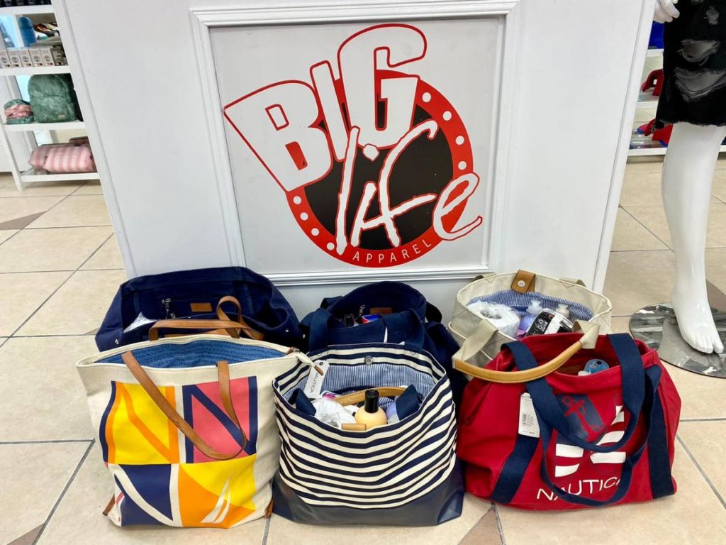 Bags donated to the Trini Tik Tok handbag challenge by Big Life Apparel clothing store in Chaguanas - Photo courtesy Nikeisha Ramlal