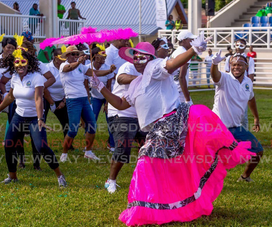 FILE PHOTO: The Division of Settlements, Urban Renewal and Public Utilities perform a routine at the 2019 Tobago Day sports and family day in Buccoo. - 