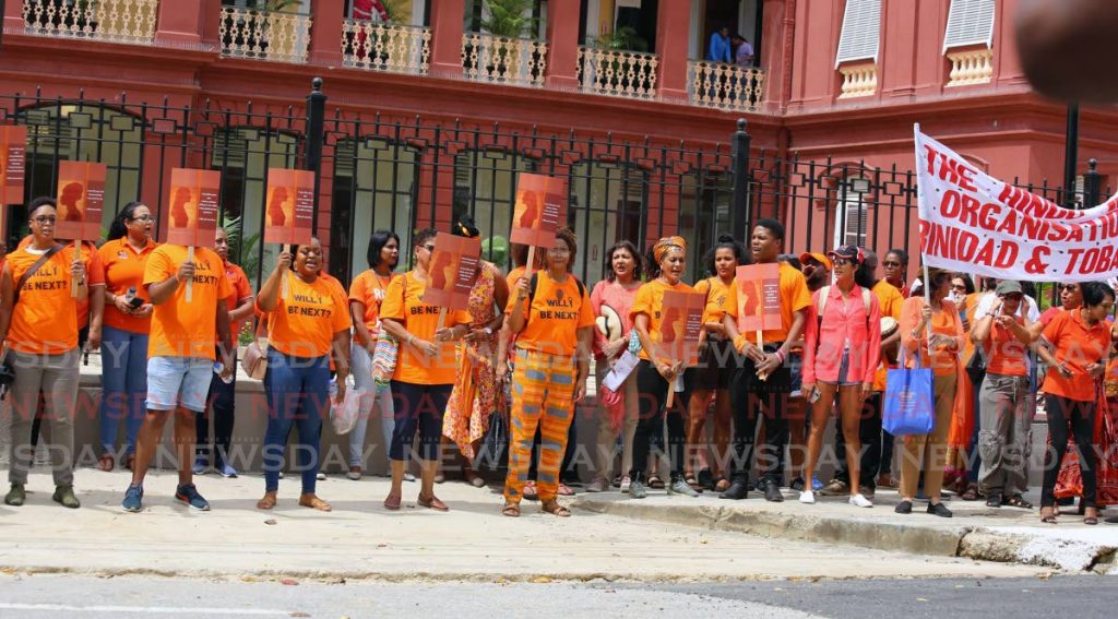 In this January 25, 2020 file photo, civil society organisations rally in front of the Red House, Port of Spain in remembrance of victims of gender-based violence on 